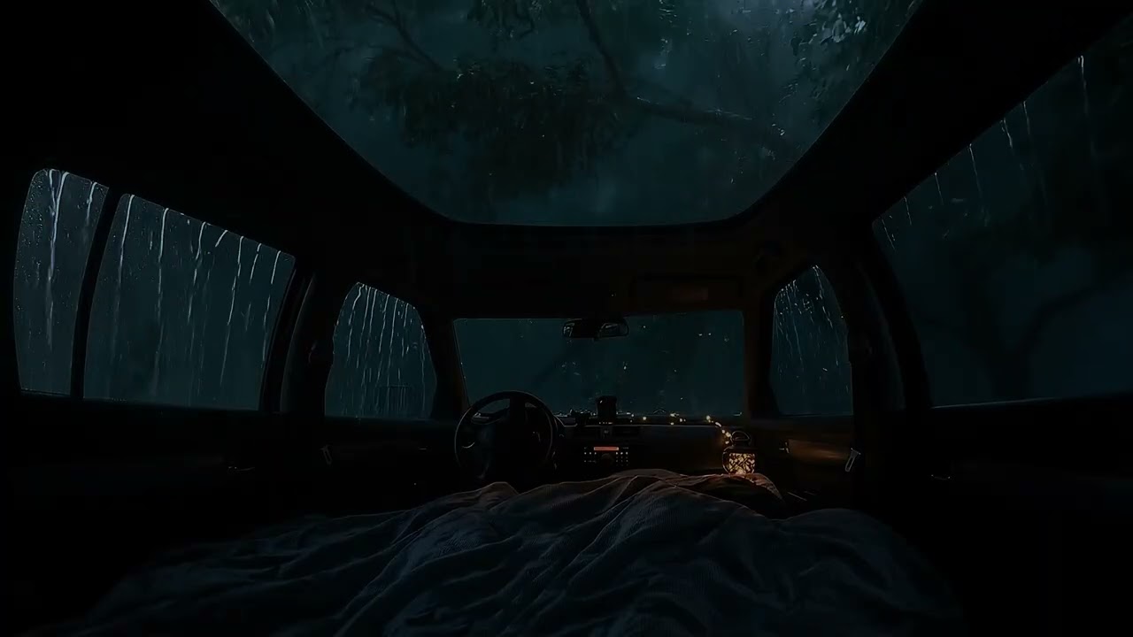 Falling Asleep in a Camping Car on a Rainy Thunderstorm Night | Relaxing Rain Sounds for Deep Sleep