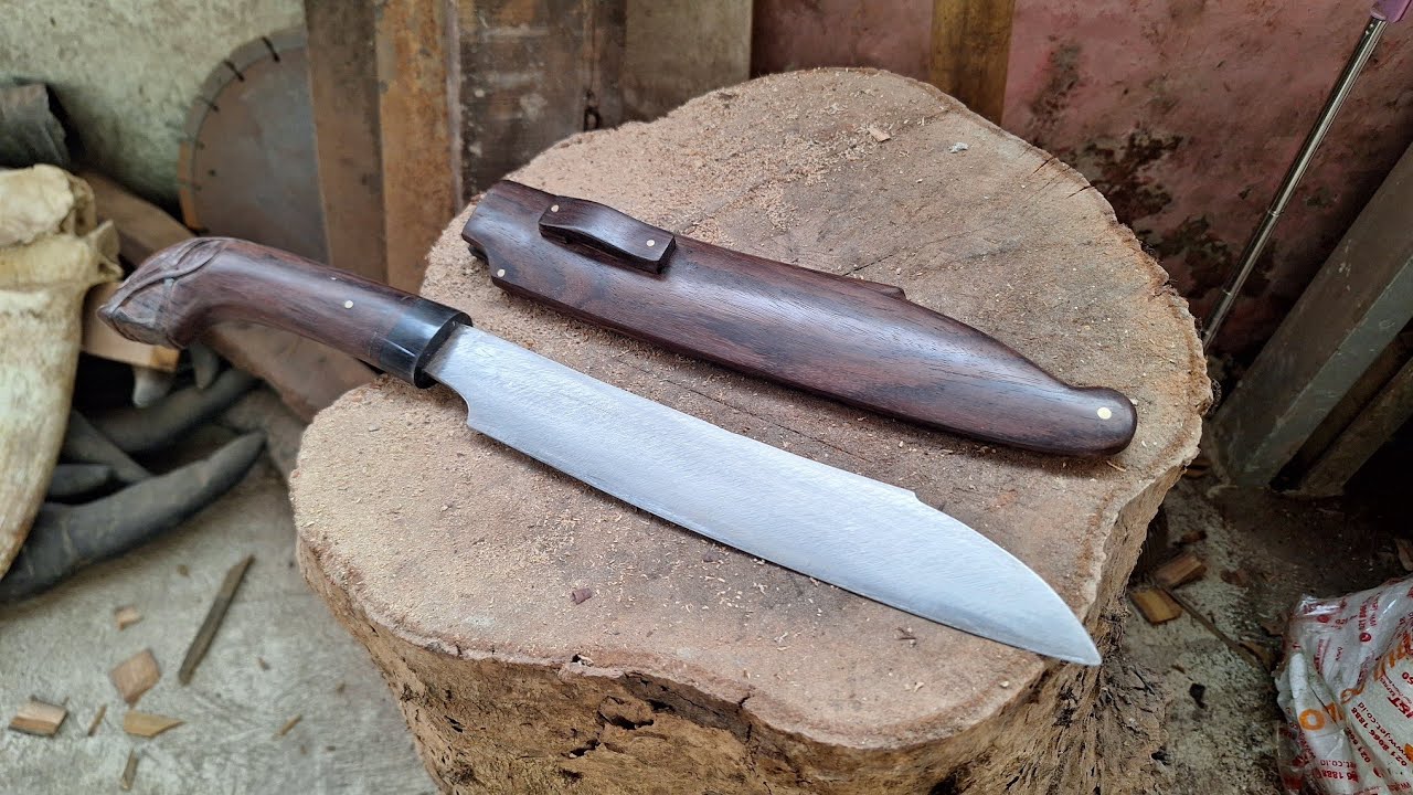 cara membuat gagang dan sarung golok kerja keren ukiran sedarhana