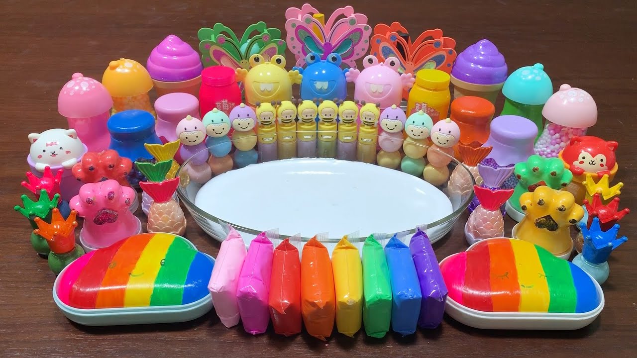 Mixing Rainbow Clay, Floam & Makeup and More into Glossy Slime !!! Relaxing with Slime! #817