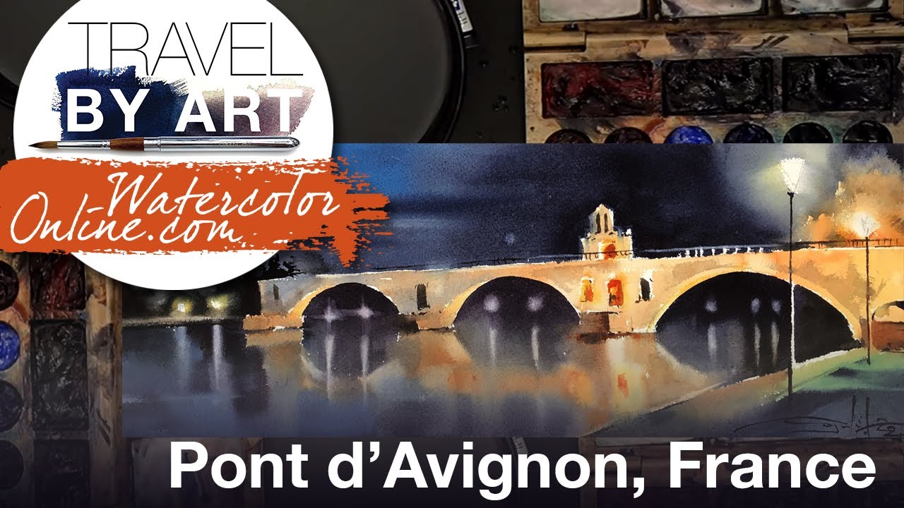 #187 Travel by Art, Ep. 59: Pont d'Avignon, France (Watercolor Cityscape Tutorial)