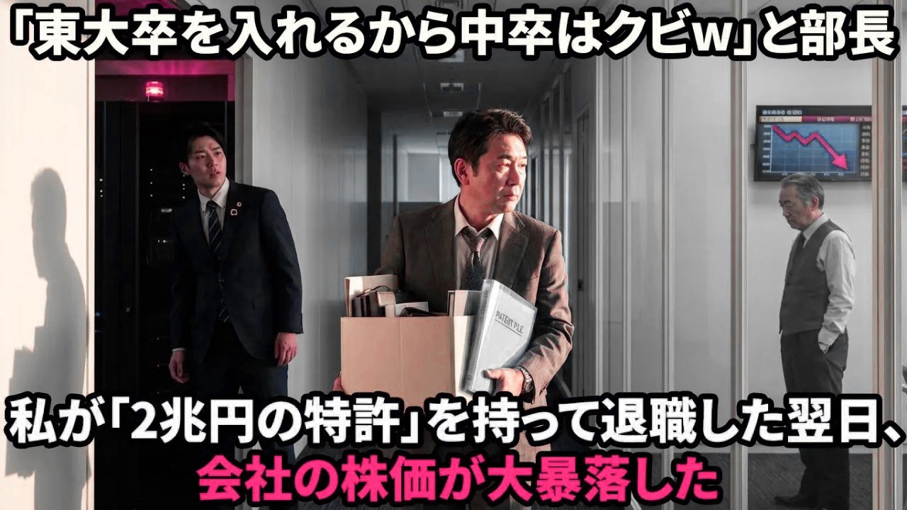 【スカッと】「中卒より東大卒だろw」とリストラされた俺。俺が開発した「2兆円の価値がある特許」の使用権が消滅した結果、会社が破産w【感動する話】