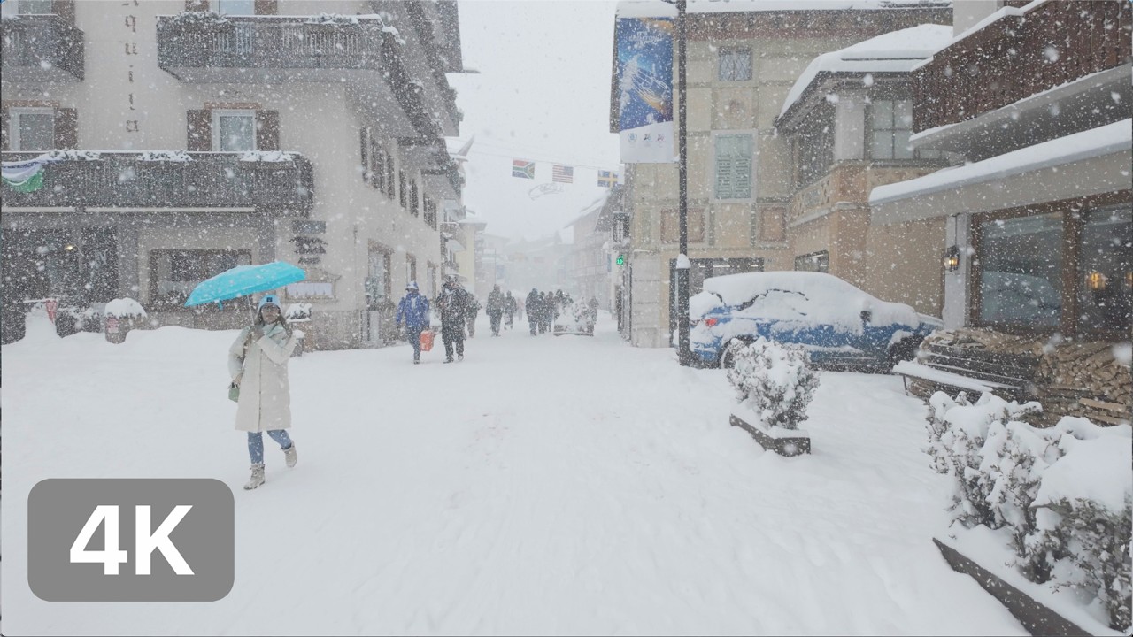 Walking Through a Heavy Snowstorm in Cortina d’Ampezzo | Winter Olympic Atmosphere