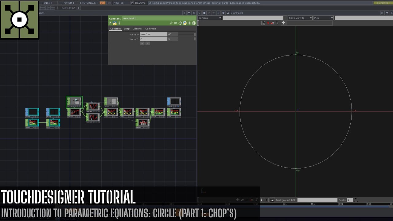 TouchDesigner Tutorial: Introduction to Parametric Equations: Circle (Part 1: CHOP's)