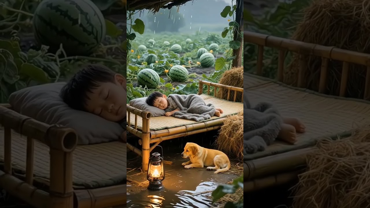 Sleeping in the Rain Beside Watermelons 🍉💤 | Pure Village Life 💧❤️ #shorts #villagelife #nature