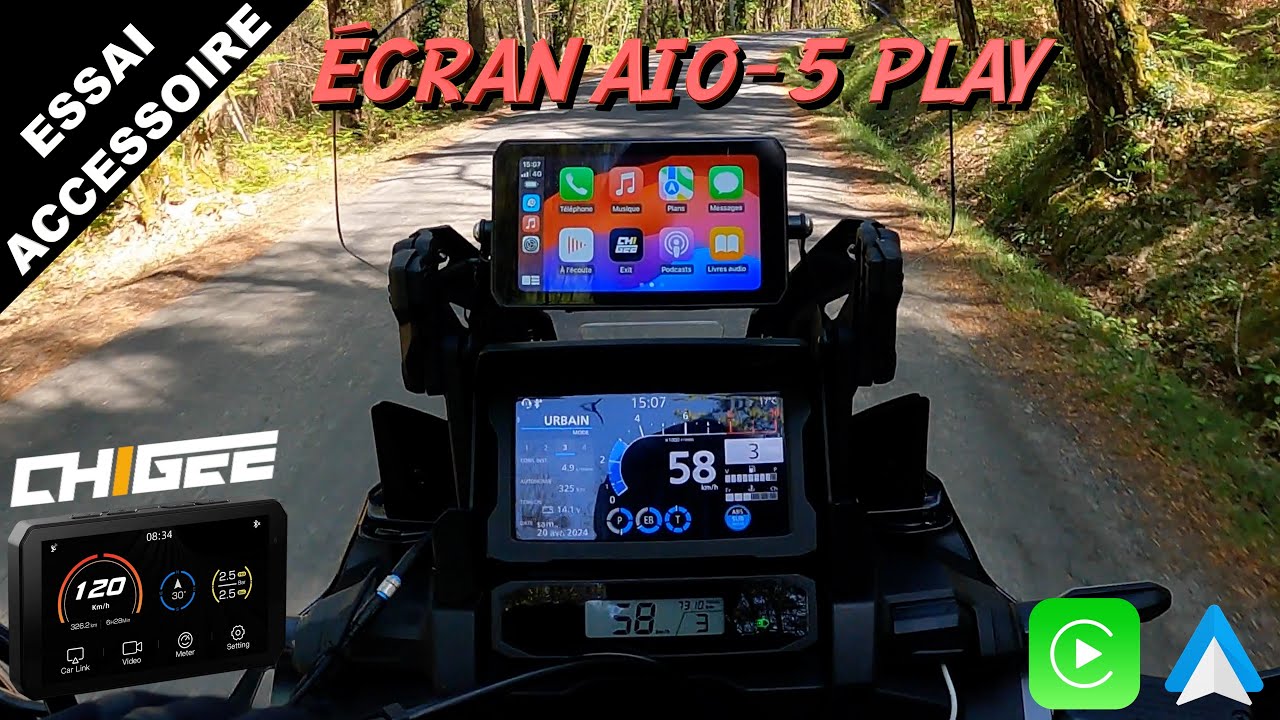 Test de l'écran CHIGEE AIO-5 Play sans fil Apple CarPlay et Android Auto pour motos