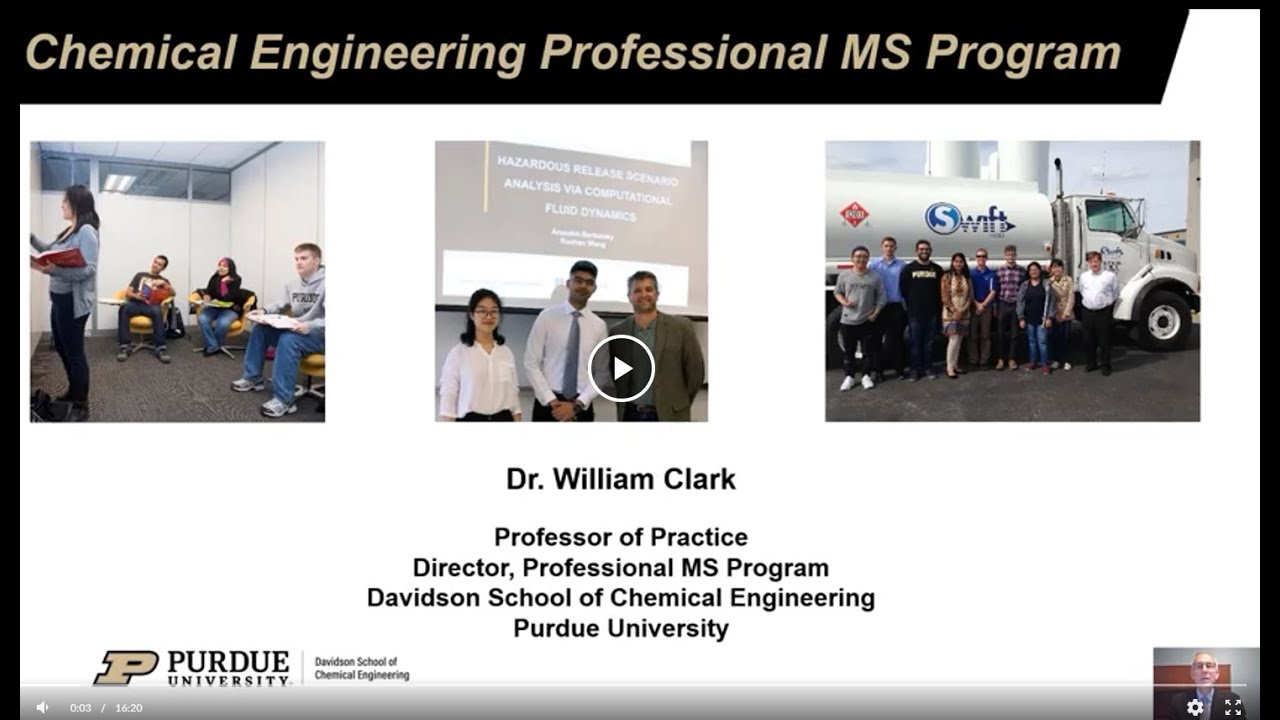 Chemical Engineering Professional MS Program at Purdue University