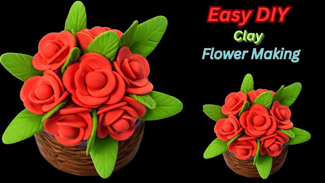 Beautiful Clay Flower Basket 🌹 | Handmade Clay Craft | Easy DIY Flower Making#Craft#clay