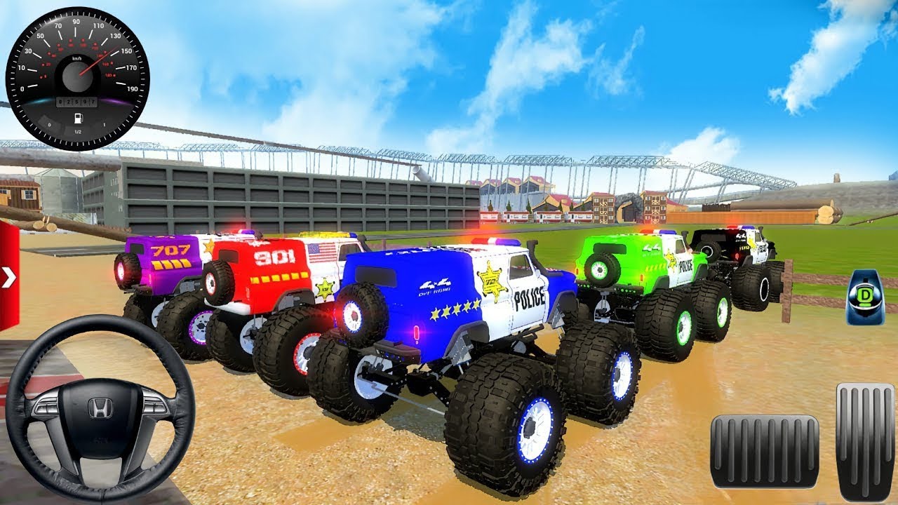 Jugabilidad de Offroad Outlaws Five Police Monster Trucks | Five Players Gameplay.