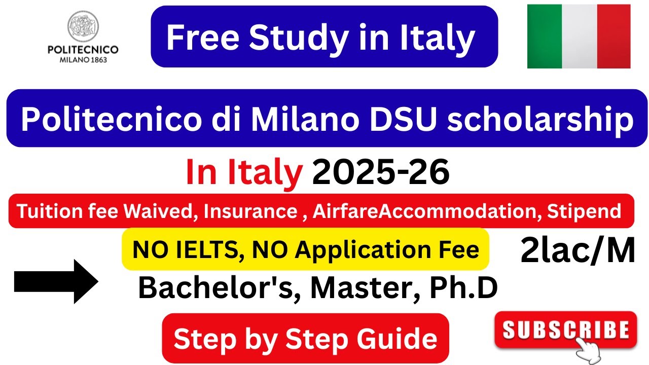 How to Apply for the Fully Funded Politecnico di Milano DSU Scholarship 2025 in Italy | Full Guide