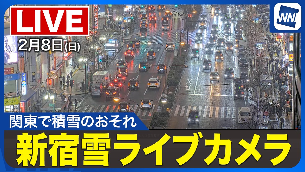 【関東雪ライブカメラ】東京・新宿歌舞伎町の現在の様子は？ 関東で積雪のおそれ 2026年2月8日(日)