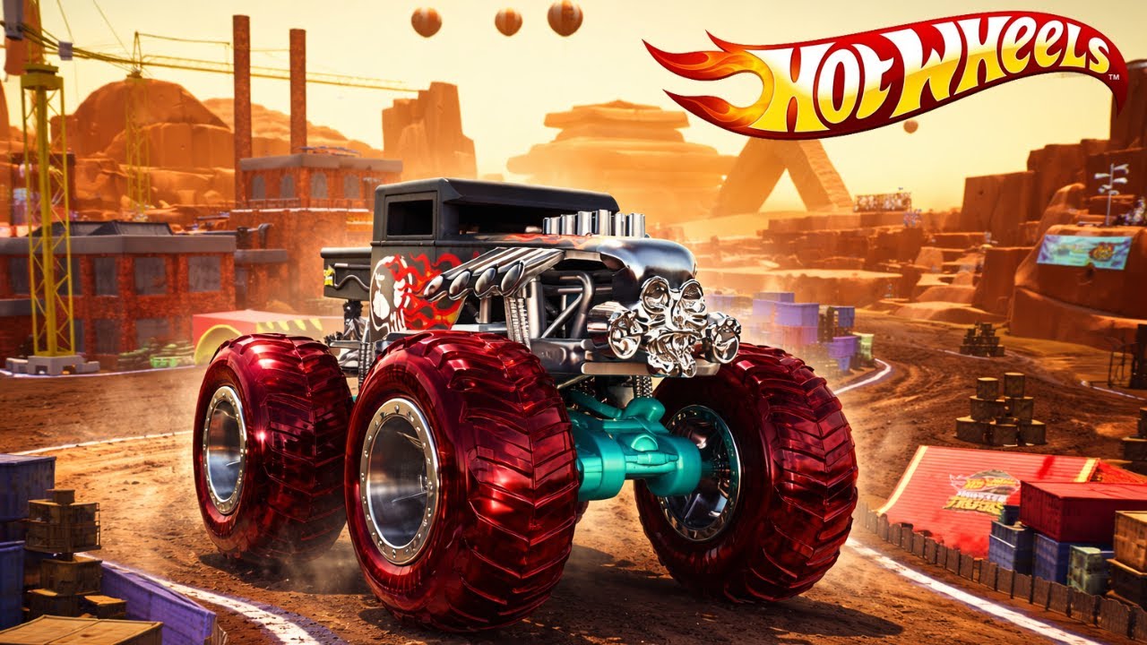 Безумные трюки на монстр-траке Hot Wheels: уничтожение Bone Shaker в пустыне.