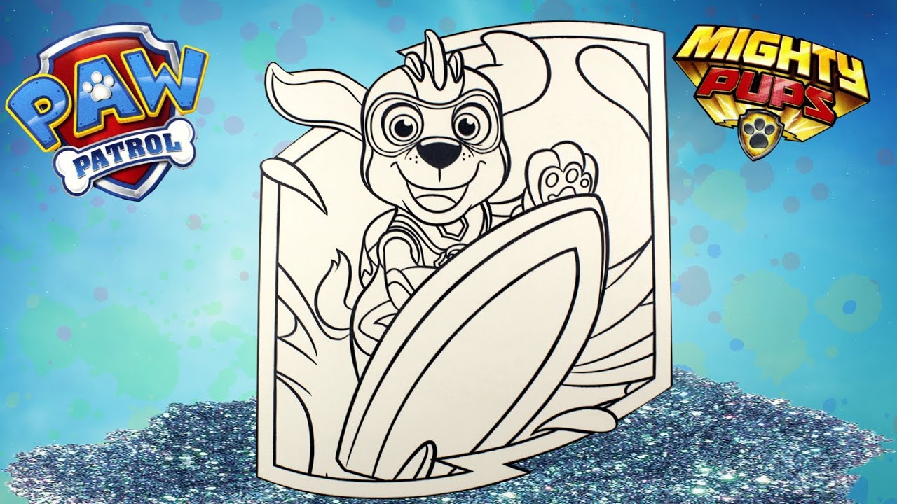 PAW PATROL Mighty pups ZUMA Coloring page with glitter & Magic markers | Fun Time & Songs
