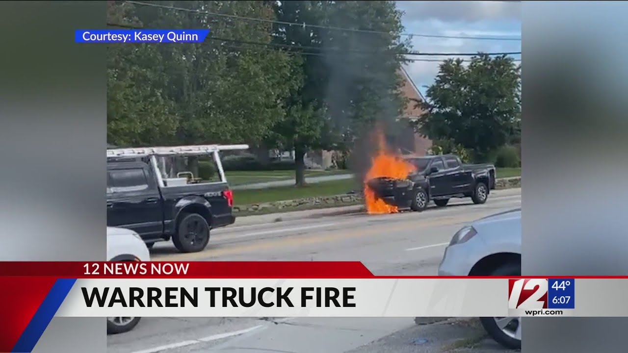 Truck catches fire in middle of Warren road