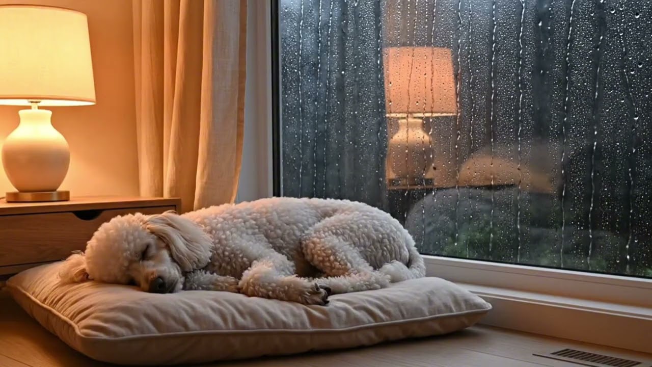Sleeping Poodle by a Rainy Window | Quiet Cozy Night Ambience for Sleep