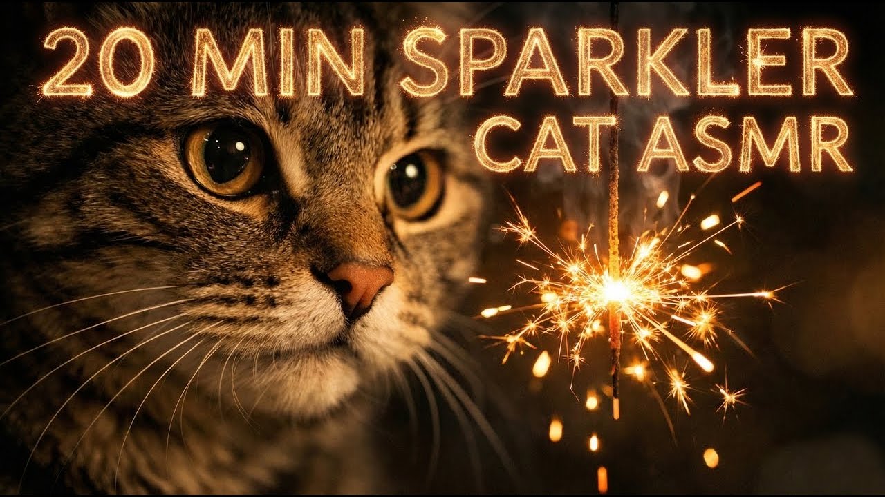 20 Minutes Cat Watching Sparklers 🎆 Soft ASMR for Sleep & Relax