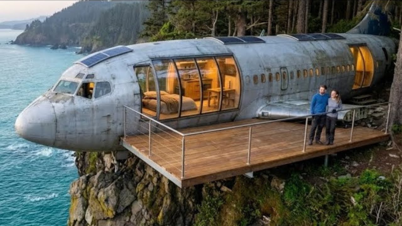 Couple Turns Abandoned Airplane Wreck Into a Modern Cliffside Home | Forest & Ocean ASMR Build
