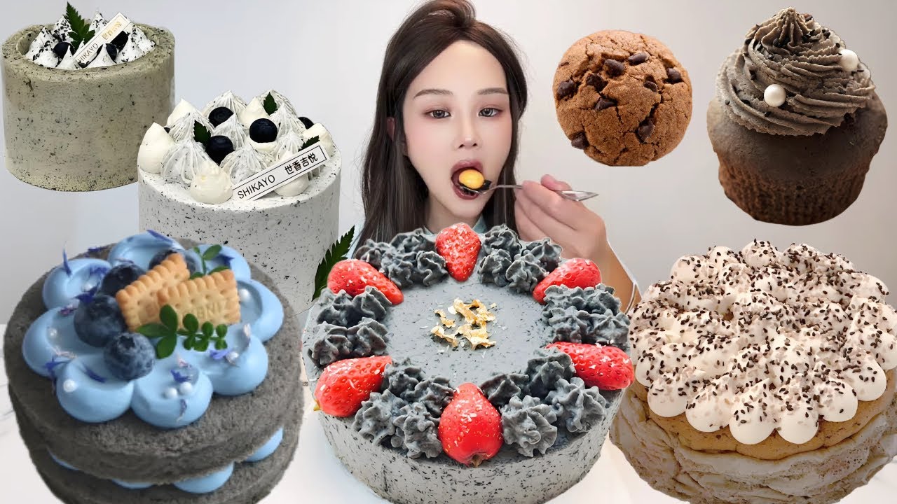 Asmr🍰Eating Black sesame lava cake🍰 (Soft And Waxy Sound) 크림丨먹방丨Mukbang丨Satisfying丨Eatings