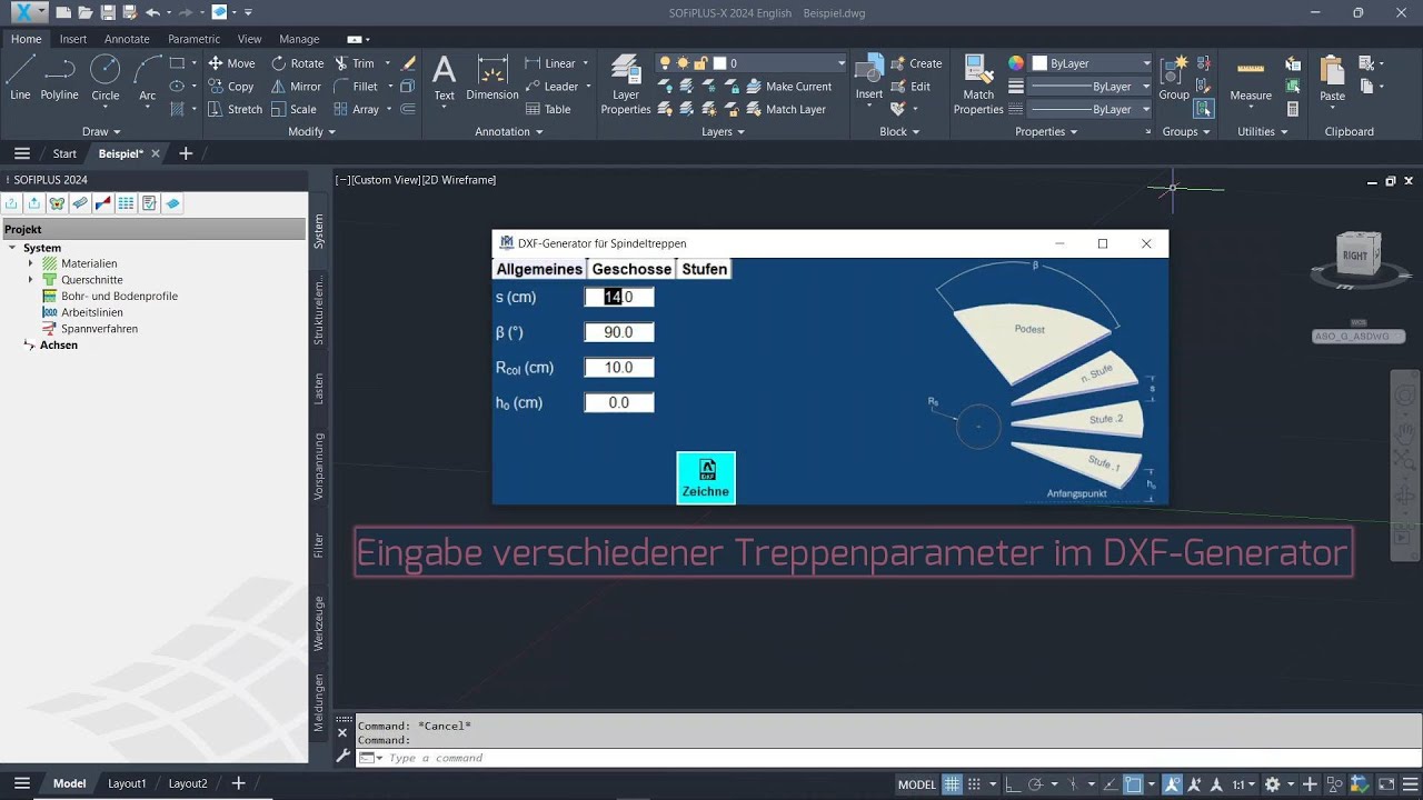 Effiziente Modellierung einer Spindeltreppe mit unserem DXF-Generator und SOFiSTiK