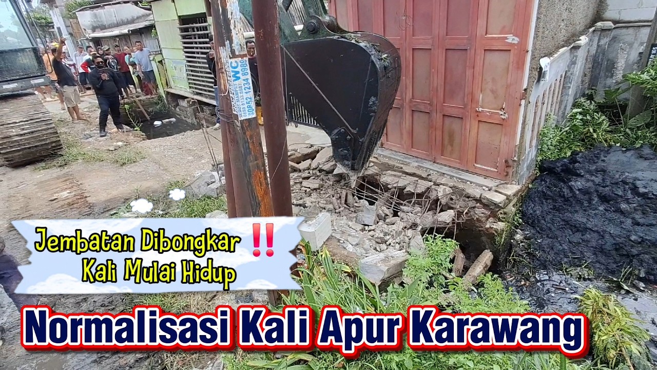 Kali Apur Mulai Melebar ‼️Lumpur Hitam & Jembatan Dibongkar || Normalisasi Kali Karawang #kdm #jabar