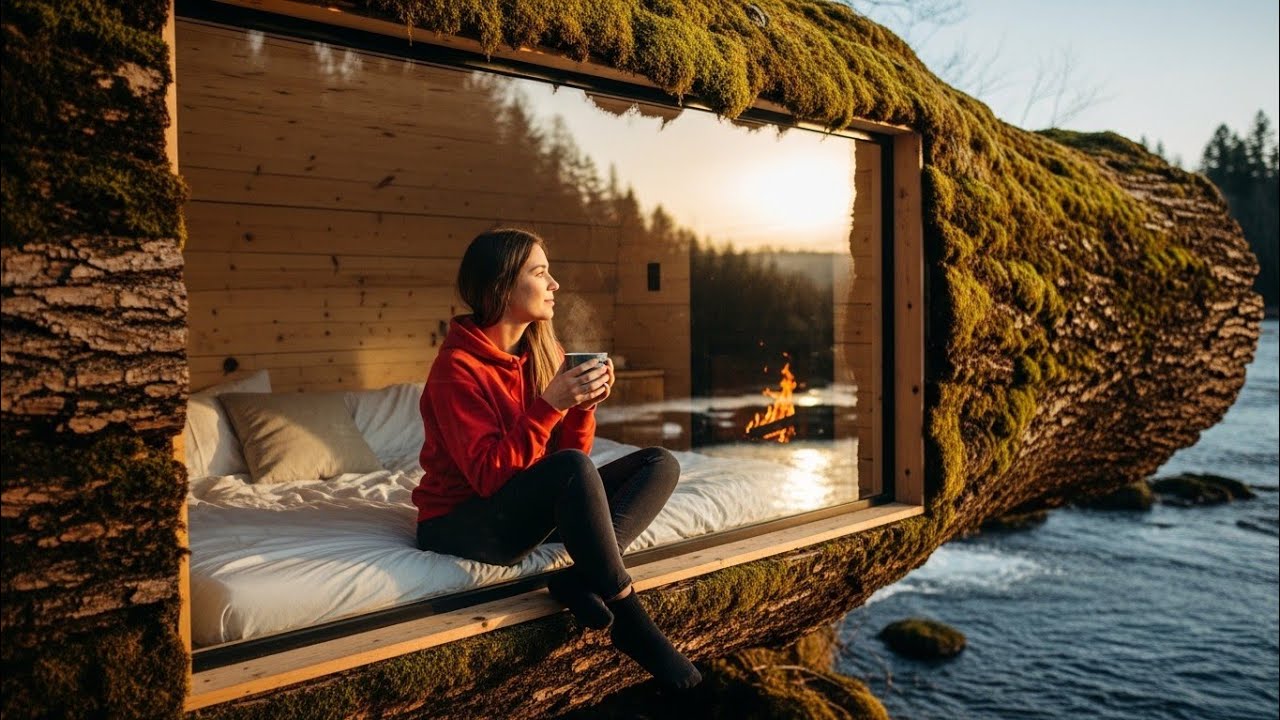 I Built a Secret Room Inside a Tree Trunk Over a Waterfall (Pure ASMR)  