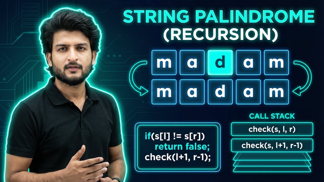 Check String is Palindrome or not  Using Recursion | Recursion from Basic to Advance #7