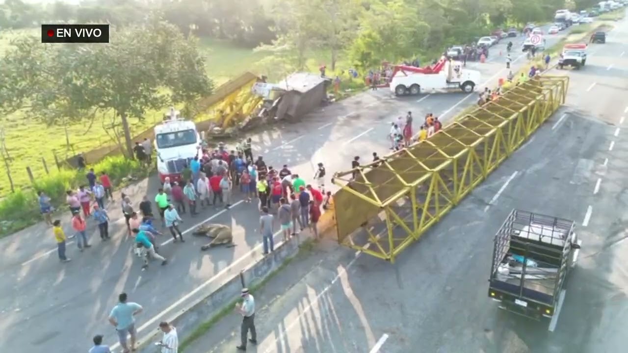 Un tráiler que transportaba ganado, perdió el control y chocó contra un puente peatonal