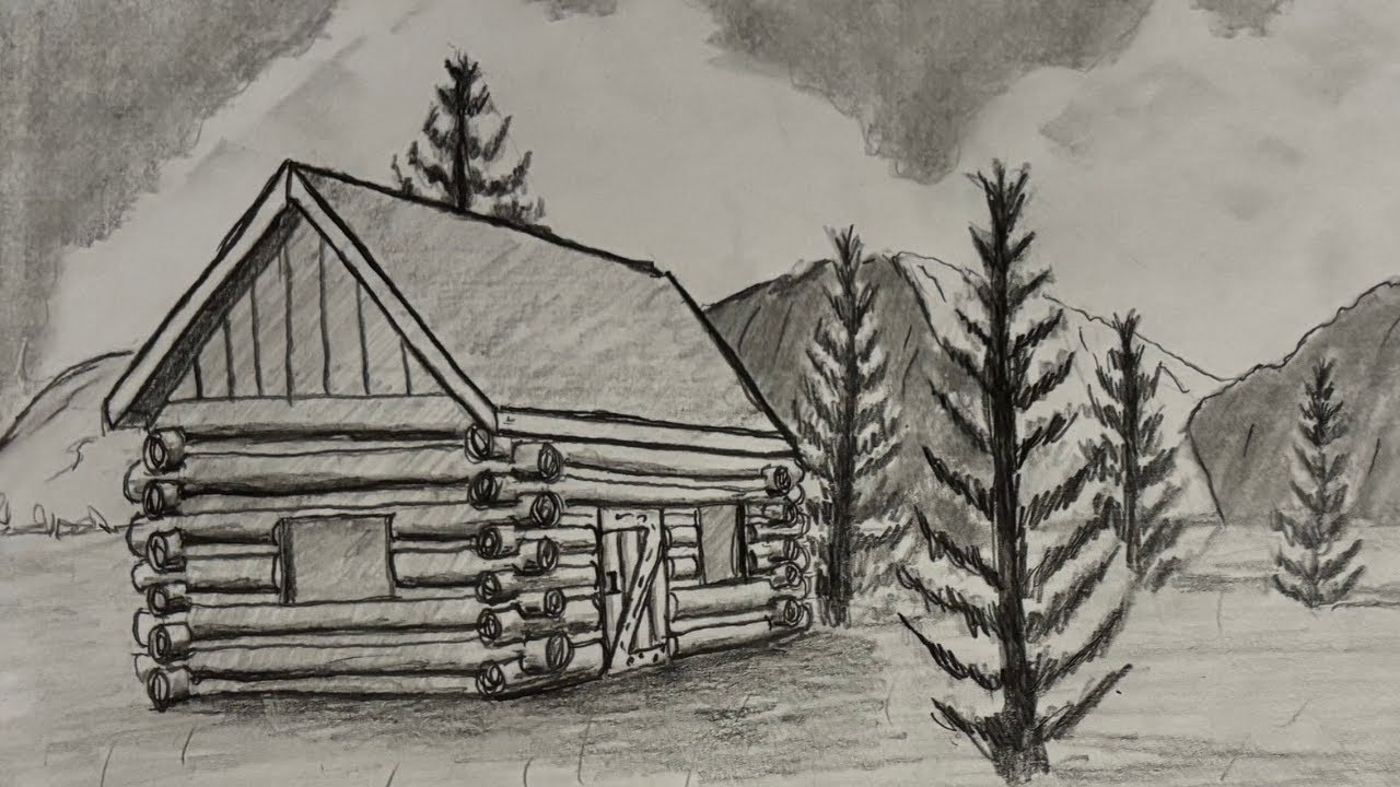 How to Draw  a Log Cabin for Beginners