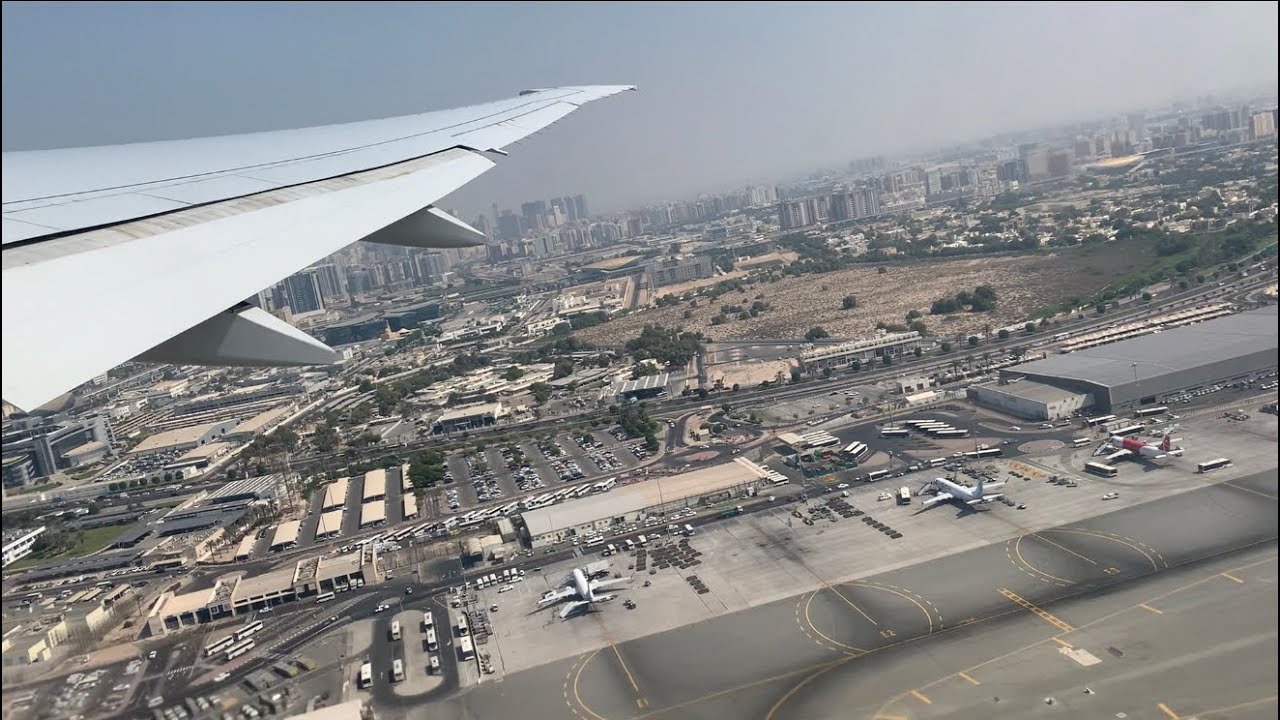 Emirates 777-300ER taxi and scenic takeoff from Dubai Airport (DXB) to Chicago O'Hare (ORD)