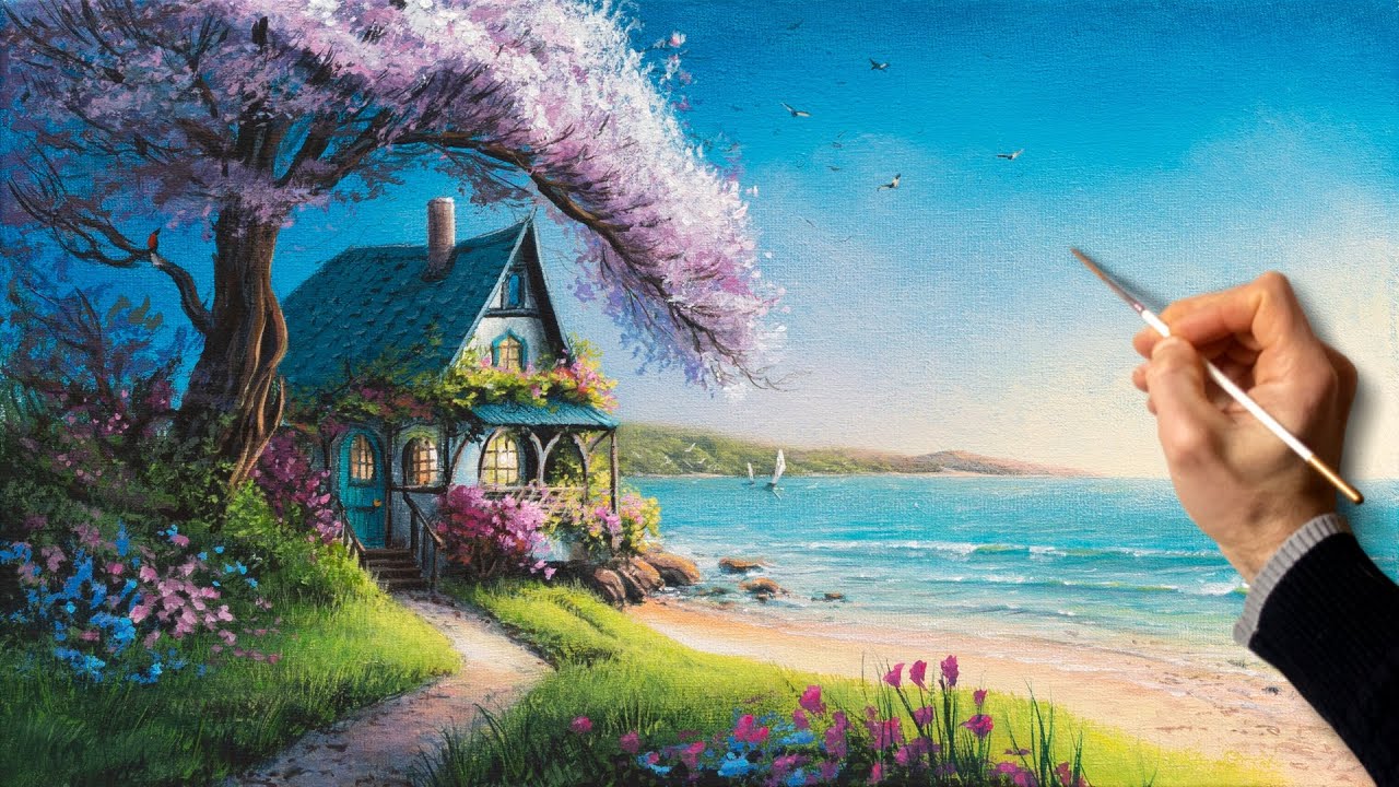 Живопись акрилом - райское море. Уроки рисования. Искусство. Красивая картина. Хобби