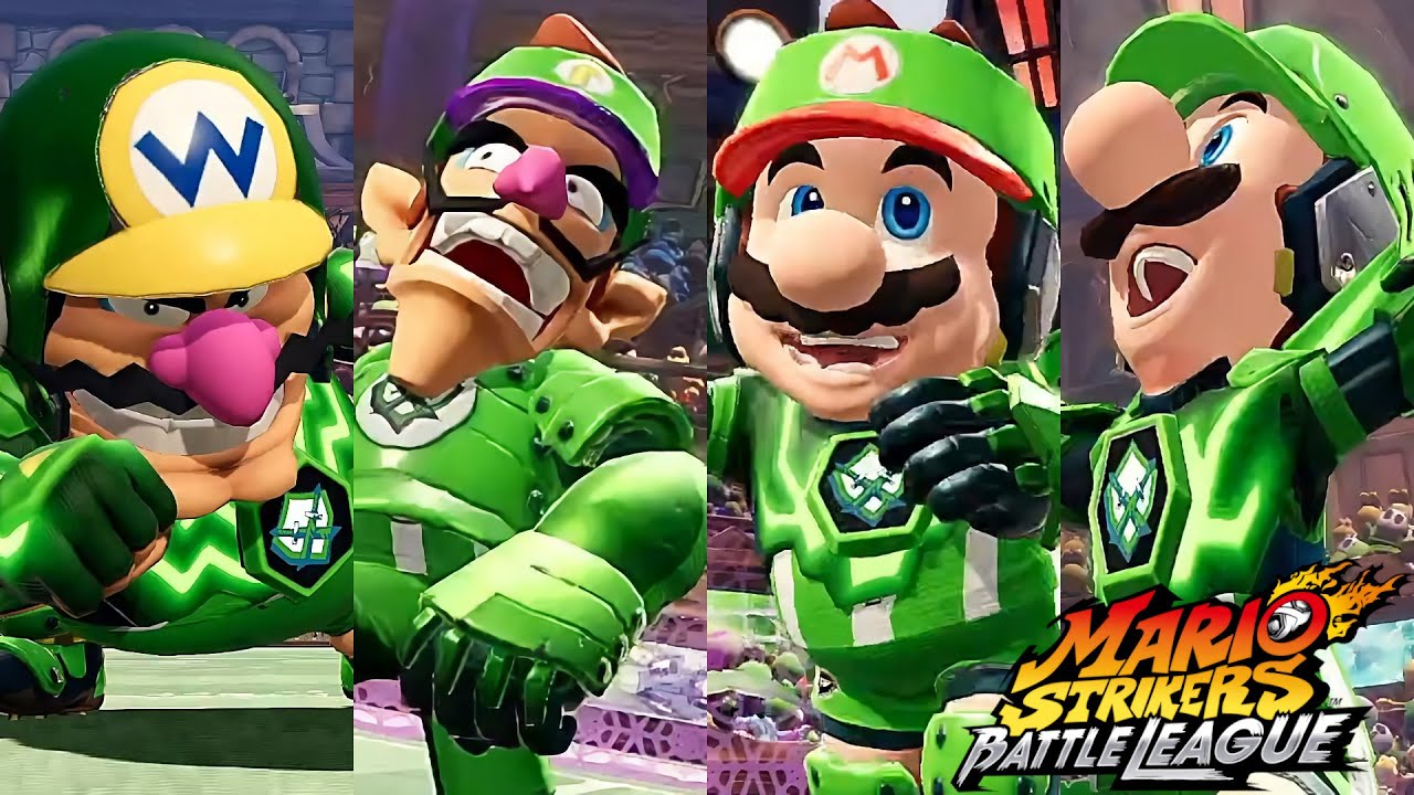 Mario Strikers Battle League Team Wario Waluigi Mario and Luigi Gameplay Warriors