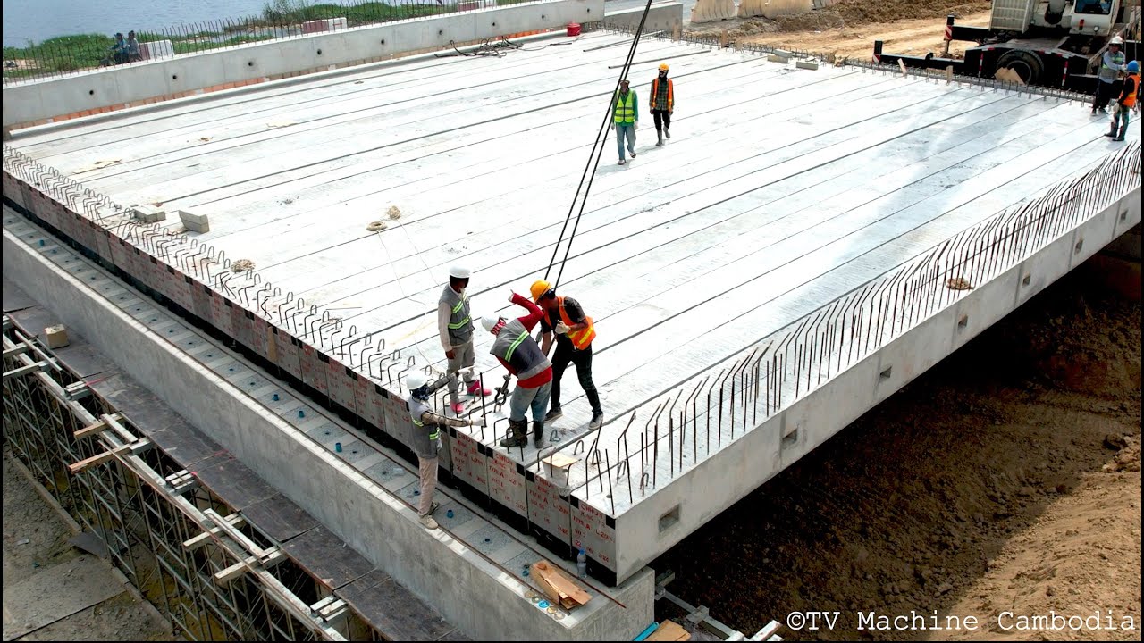 Incredible Setup Beams Of Concrete Bridge Construction Step by Step Using Skillful Crane Lift
