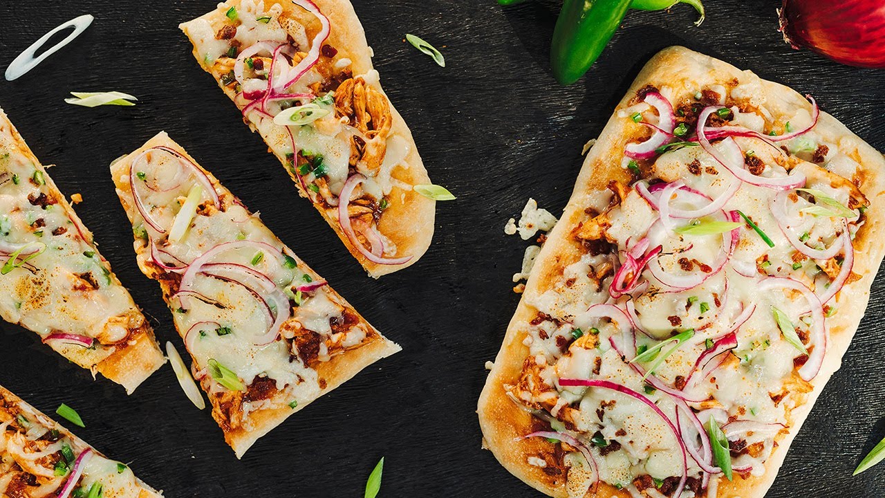 Quick & Easy BBQ Chicken Flatbread Recipe - using leftover chicken
