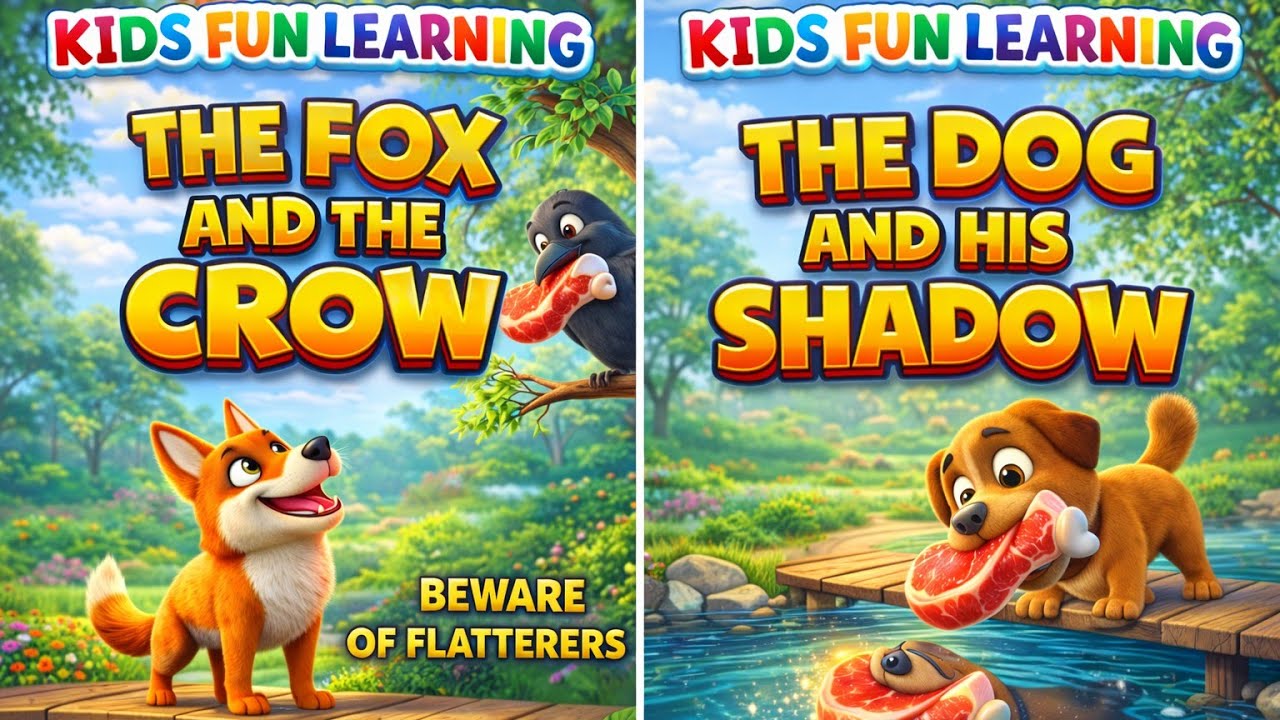 The Fox and the Crow + The Dog and His Shadow | 2 Moral Stories for Kids | Kids Fun Learning
