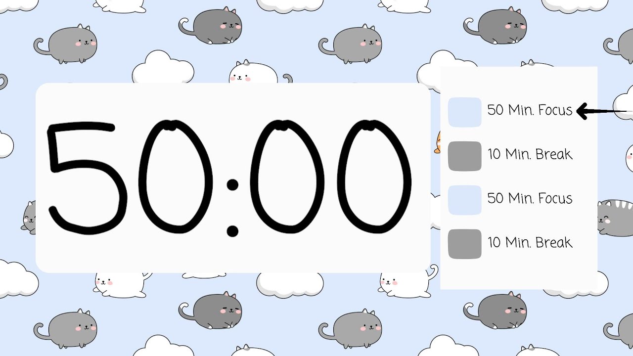 ✨ 2-Hour Pomodoro Countdown Timer | 50-Min Focus & 10-Min Breaks | Minimalist Design✨