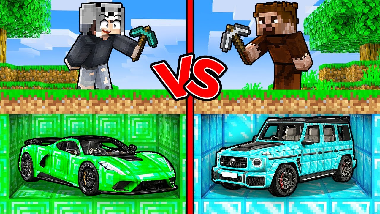 ZENGİN VS FAKİR MİLYARDER ARABA MADENİ YARIŞI - Minecraft