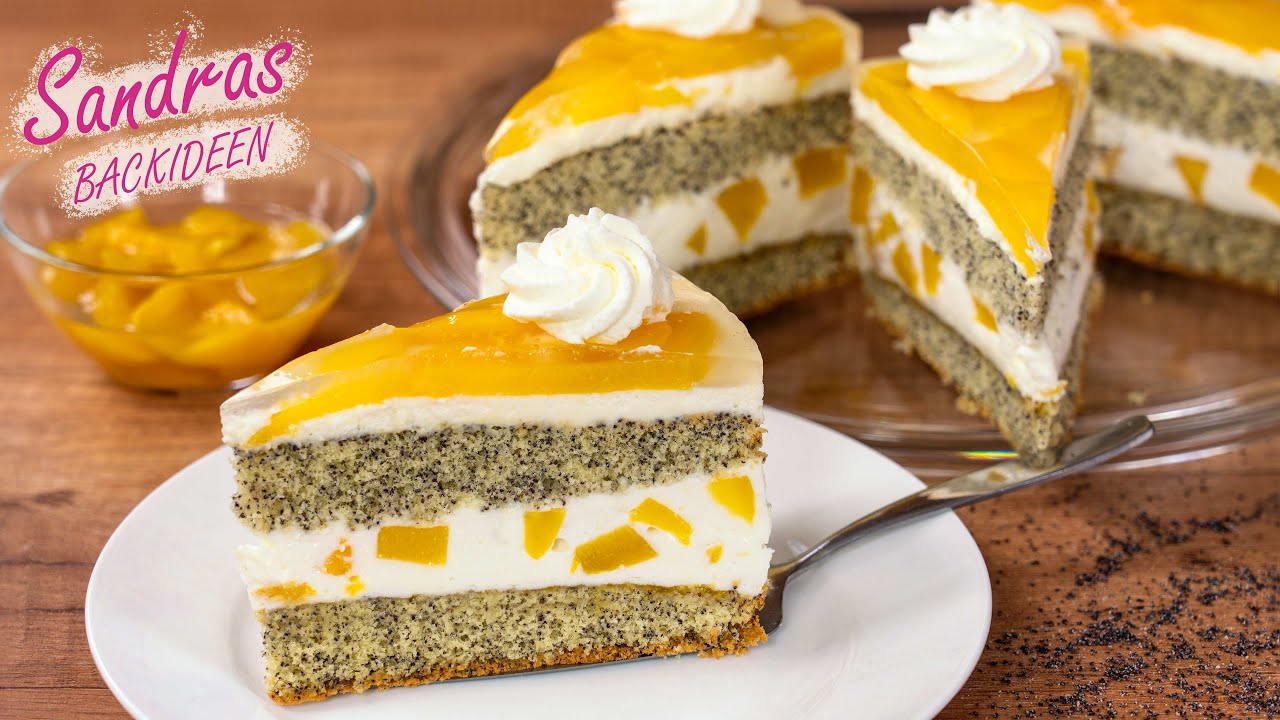 Pfirsichtorte mit Mohn - fruchtig und frisch | Mohnkuchen mit Pfirsichen
