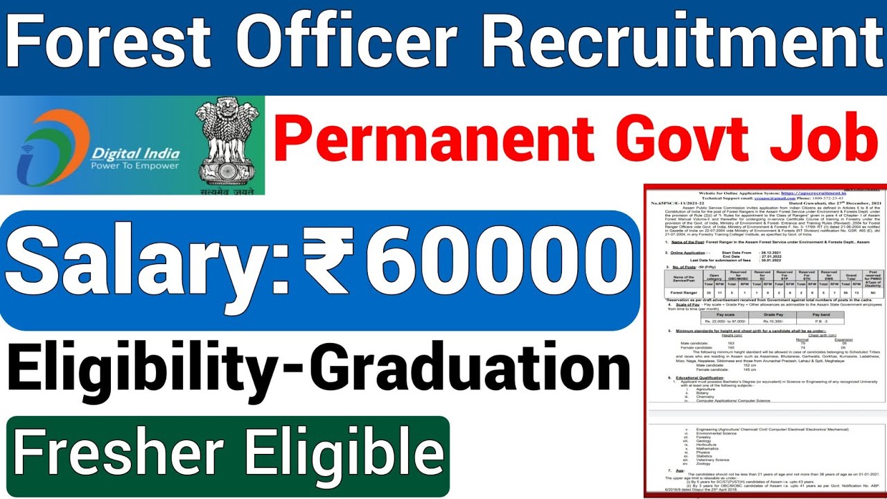 PERMANENT GOVT JOBS I FRESHERS ELIGIBLE I FOREST RANGER I GRADUATION I 60000 Rs SALARY I SARKARI JOB