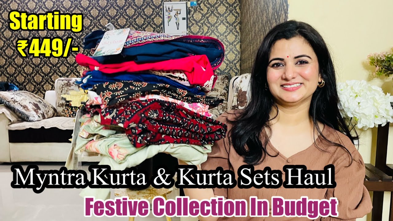 Myntra Summer Kurta Set Haul, Embroidered Cotton Anarkali Kurta Palazzo, Kurta Sharara Set, Skirt