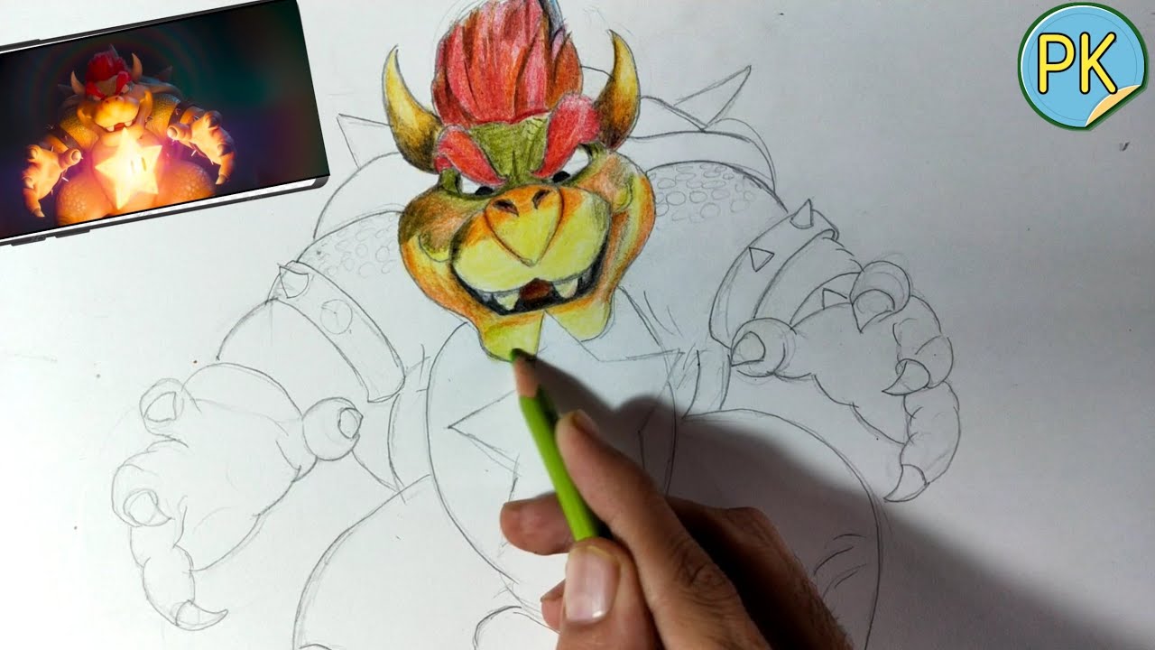 Let's draw Bowser from Super Mario || Full outline and coloring tutorial