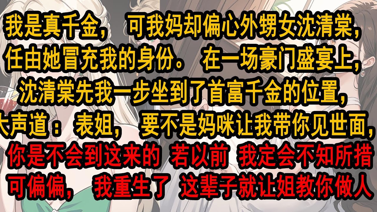 我是真千金，可我妈却偏心外甥女沈清棠，任由她冒充我的身份。在一场豪门盛宴上，沈清棠先我一步坐到了首富千金的位置，大声叫我表姐让我滚出去， 若是以前，我定会不知所措可偏偏，我重生了 这辈子就让姐教你做人