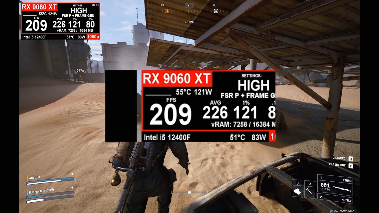 Arc Raiders: RX 9060 XT + Intel i5 12400F 1080p HIGH FSR P + FRAME GEN