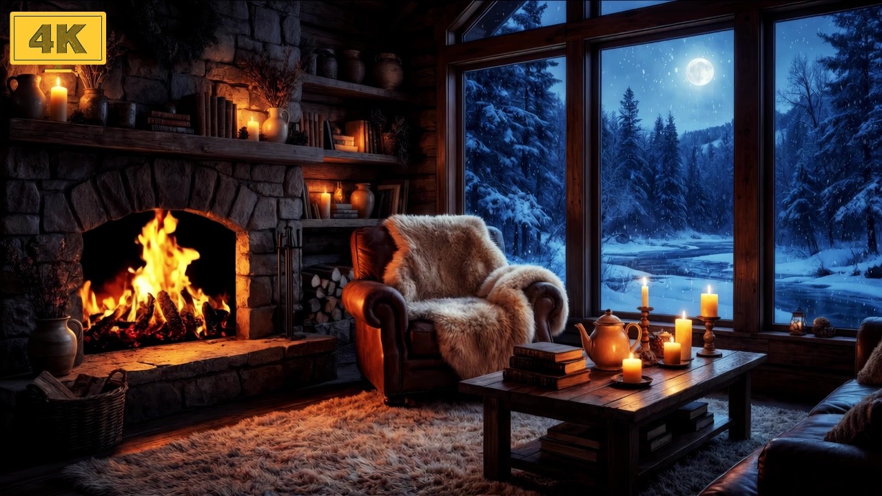 Snowy Forest Hut Night ❄️ Celtic Folk Ambience & Crackling Fire for Relaxing