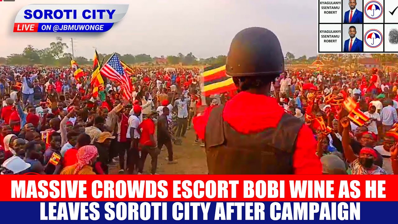 Massive Crowds Escort Bobi Wine as He Leaves Soroti City After Campaign