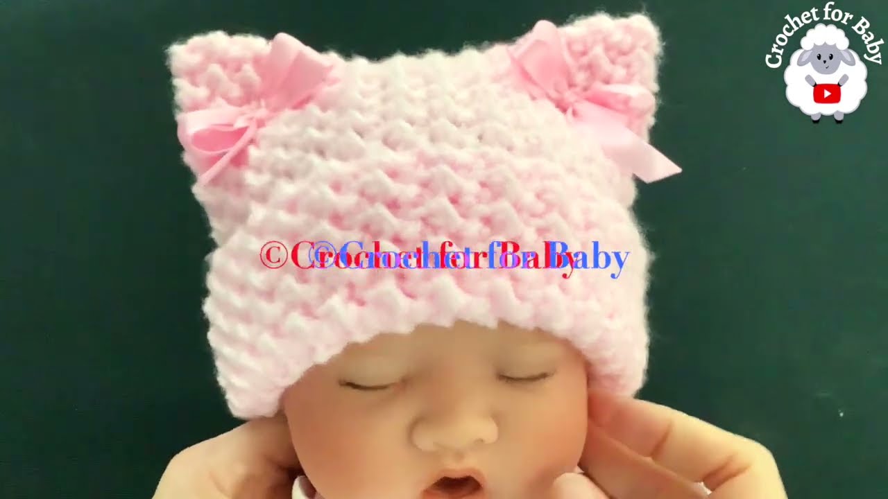 Gorro con orejitas de gatito para bebes Recién Nacidos SUPER FACIL con medidas para todas las tallas