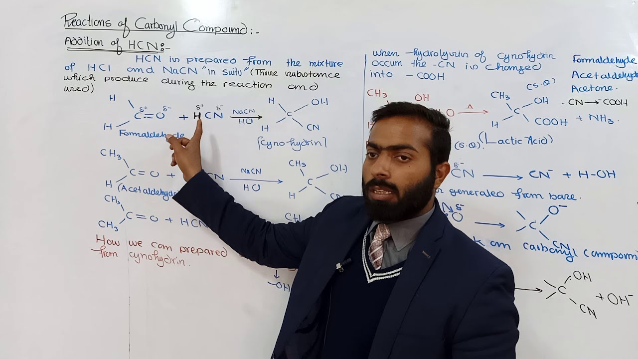 Reactions of carbonyl compound || Addition of Hydrogen cynide || 12th class chemistry || ch.no 12