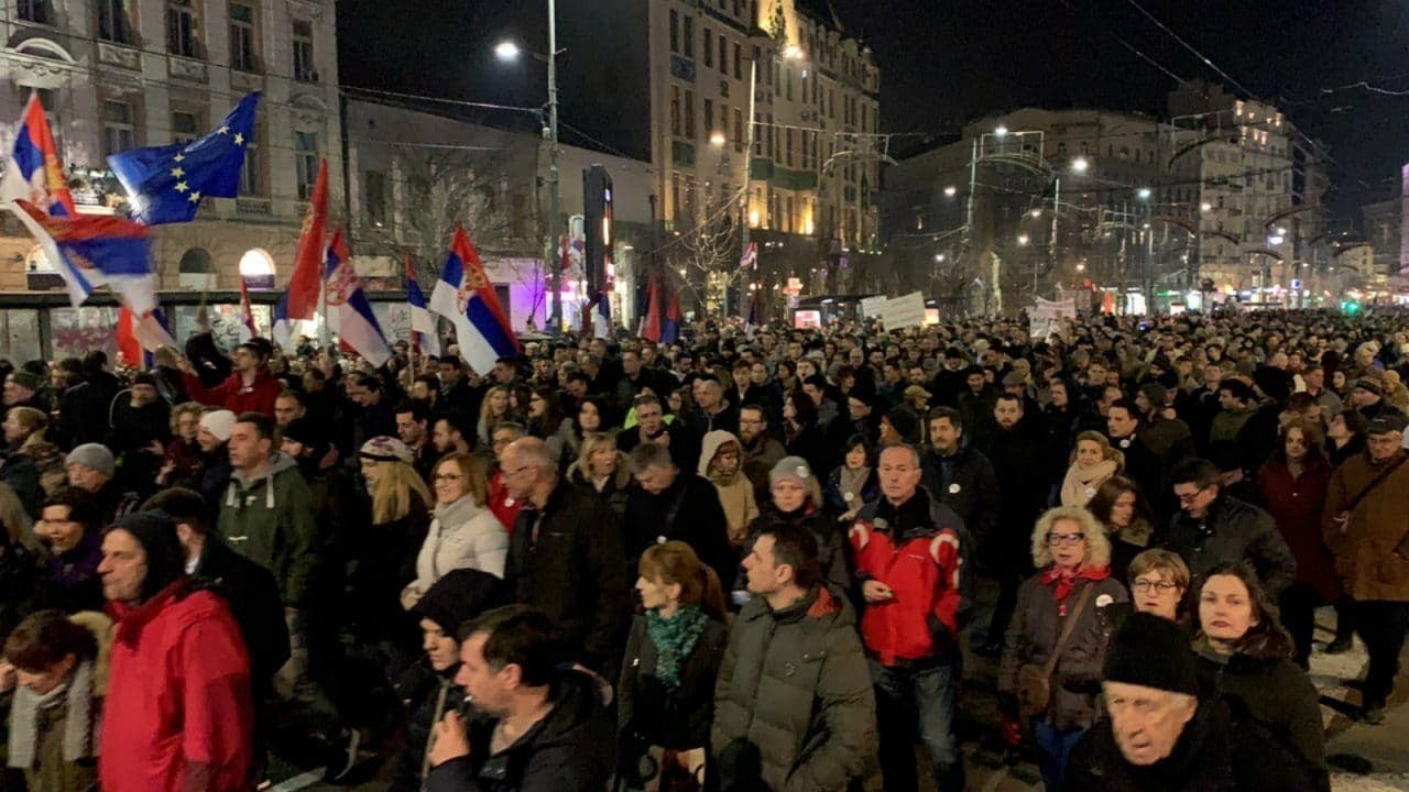 Tens of thousands of protesters Belgrade’s Slavija Square to rally against President