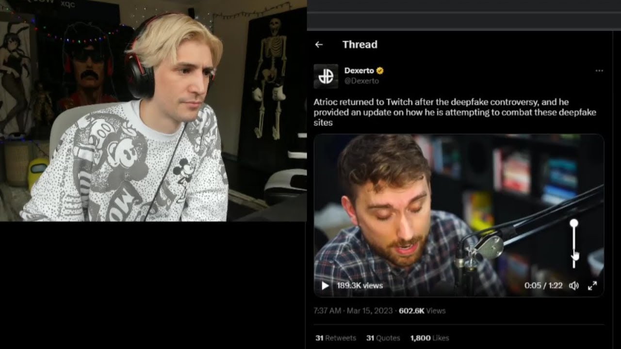 xQc reacts to Atrioc returning to Twitch after DeepFake controversy