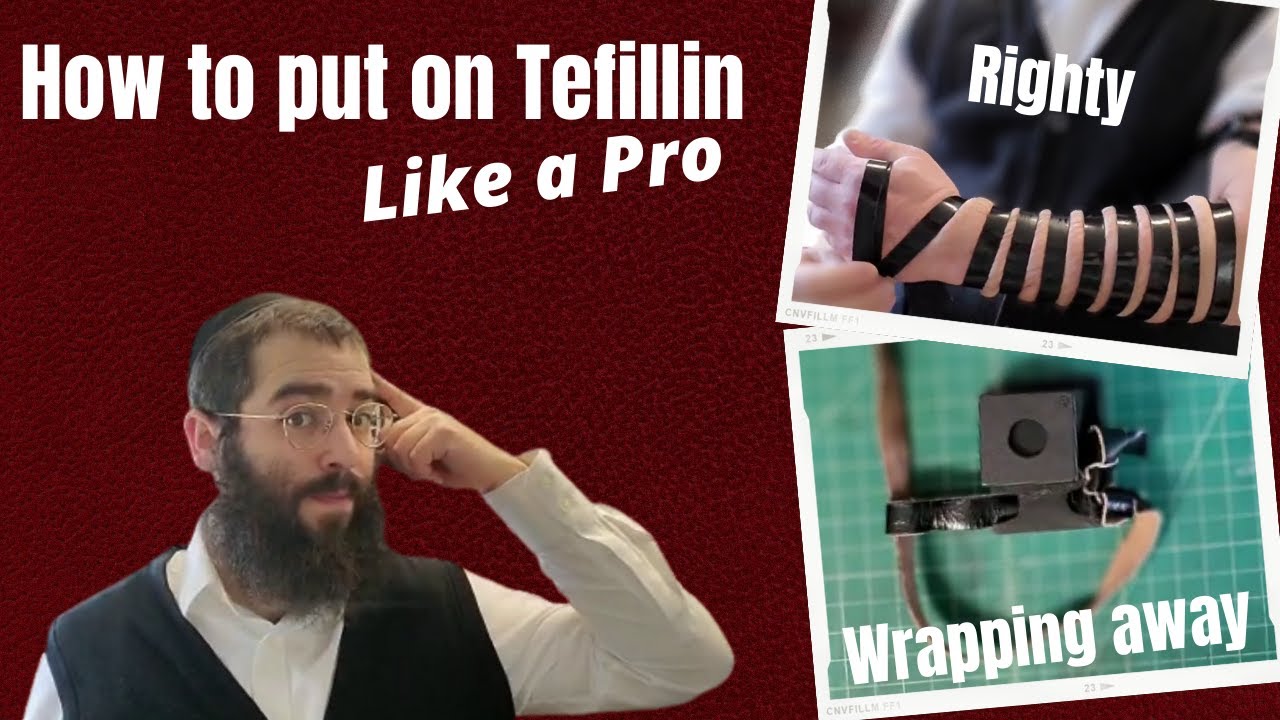 Tefillin for Righty wrapping outward (away) Guide. How to put on Tefillin Sefard Knot, Blessings.