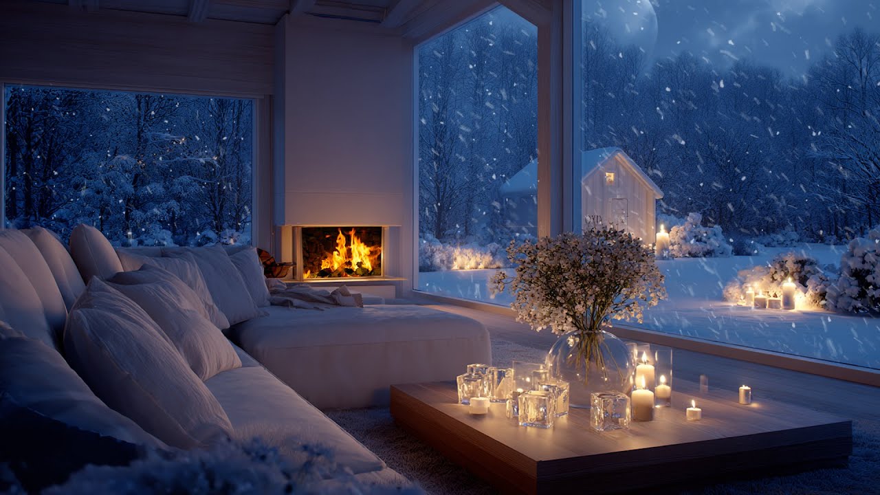 Cozy Snowy Evening Ambience with Piano Lounge | Deep Focus Music to Study and Fully Relax