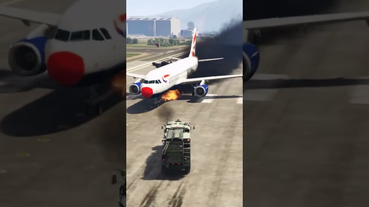 A320 Plane Caught Fire in Air After Engines Failure and Emergency Landing in Military Base - GTA 5